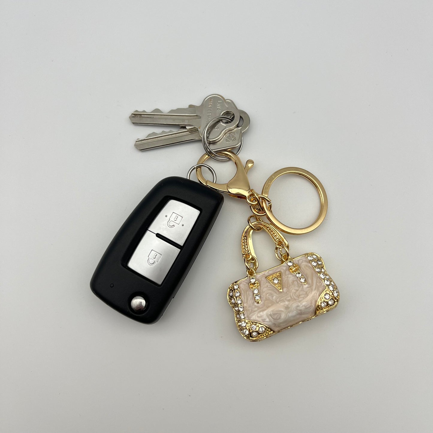 CREAM DIAMOND HANDBAG - KEY RING (423)