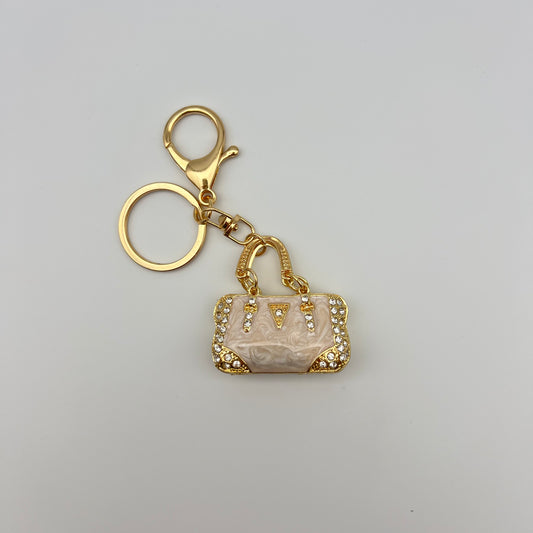 CREAM DIAMOND HANDBAG - KEY RING (423)